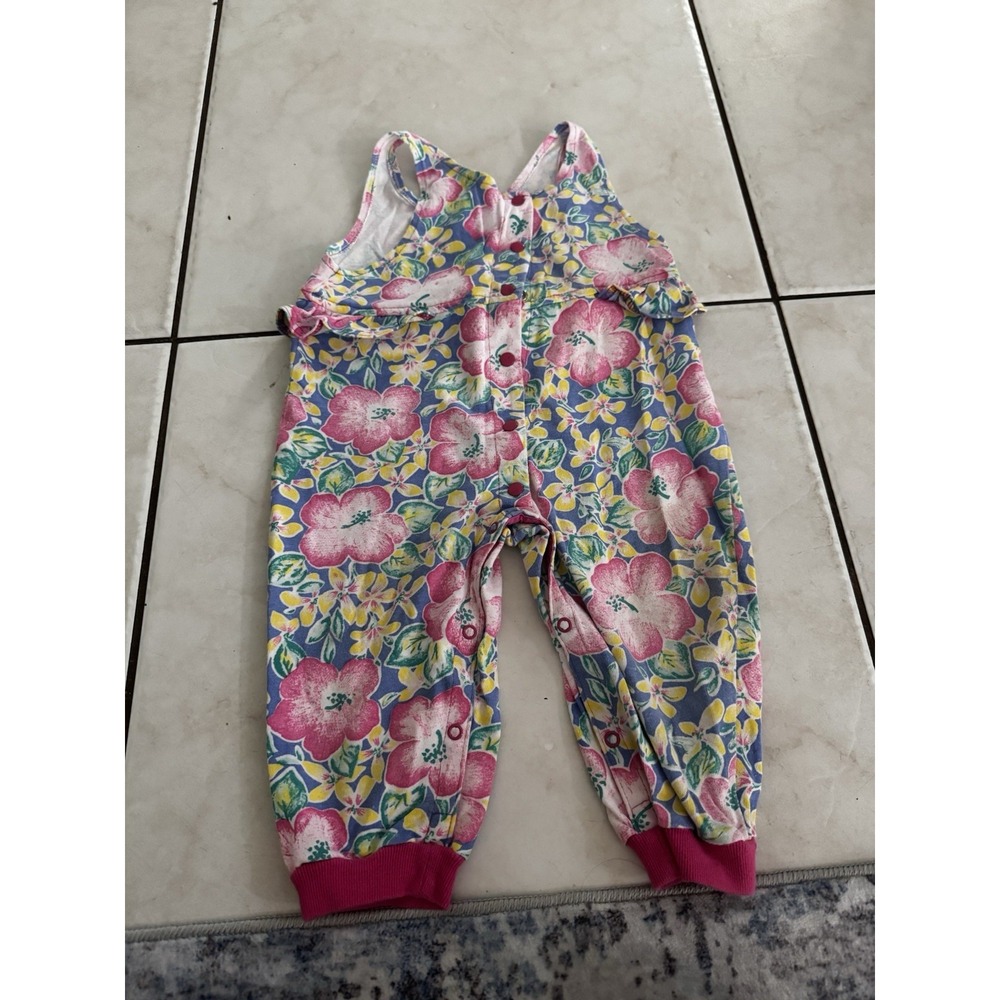 Vintage Offspring Baby Girls 24M Floral Romper Ruffle Snap Cotton 80s 90s